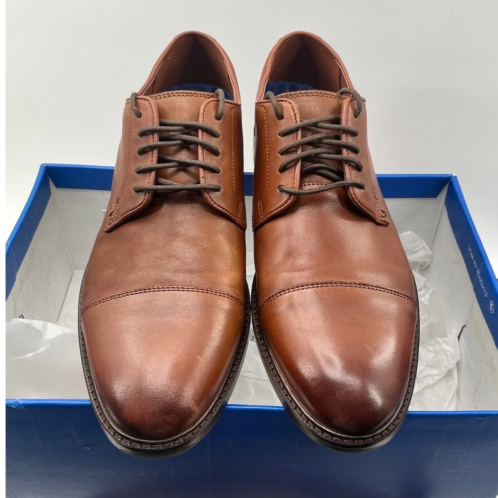 Vince Camuto Teodor Mens Cognac Brown Leather Cap Toe Oxford Dress Shoes 10M